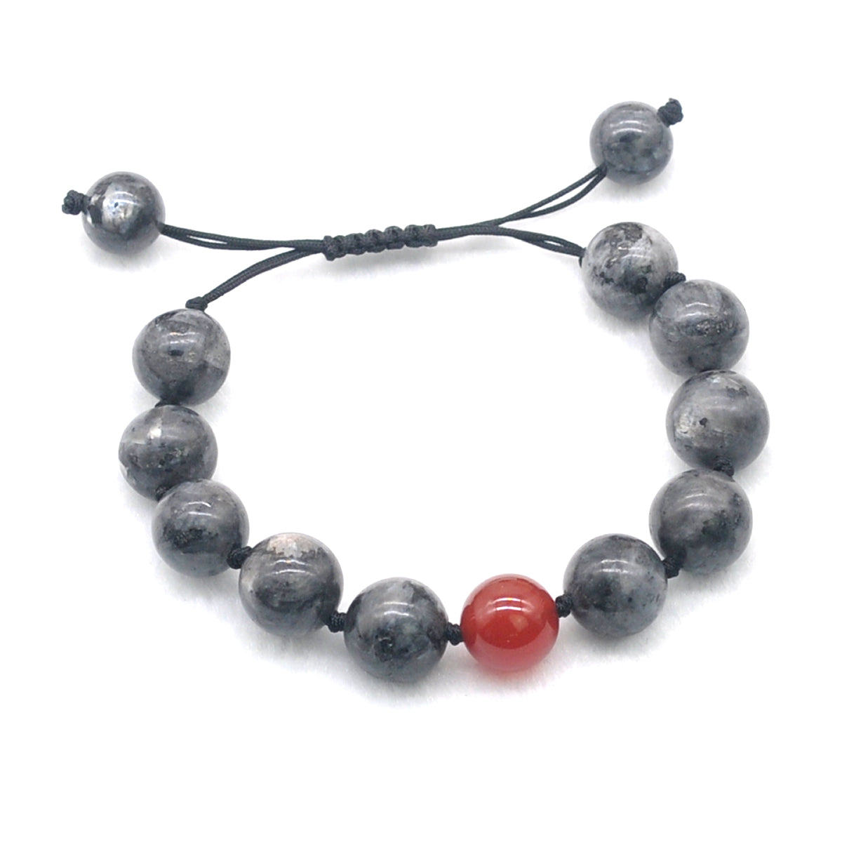 CGB532 Black Labradorite & Red Agate Adjustable Bracelet Round 12mm