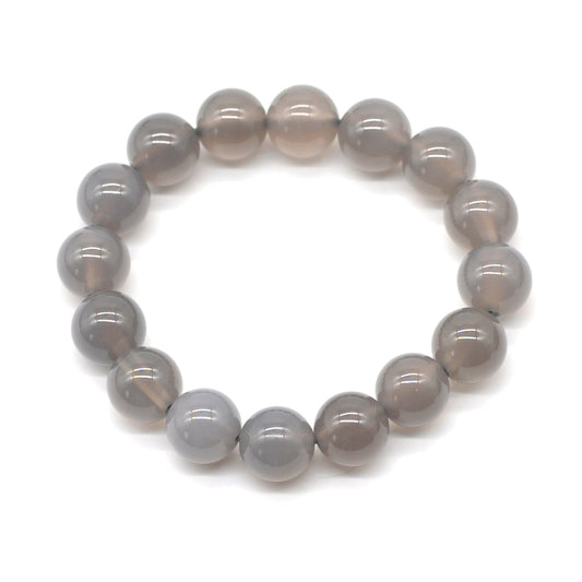 CGB54 Grey Agate Beads Stretch Bracelet Smooth Round 10mm 12mm