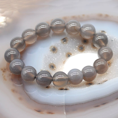 CGB54 Grey Agate Beads Stretch Bracelet Smooth Round 10mm 12mm