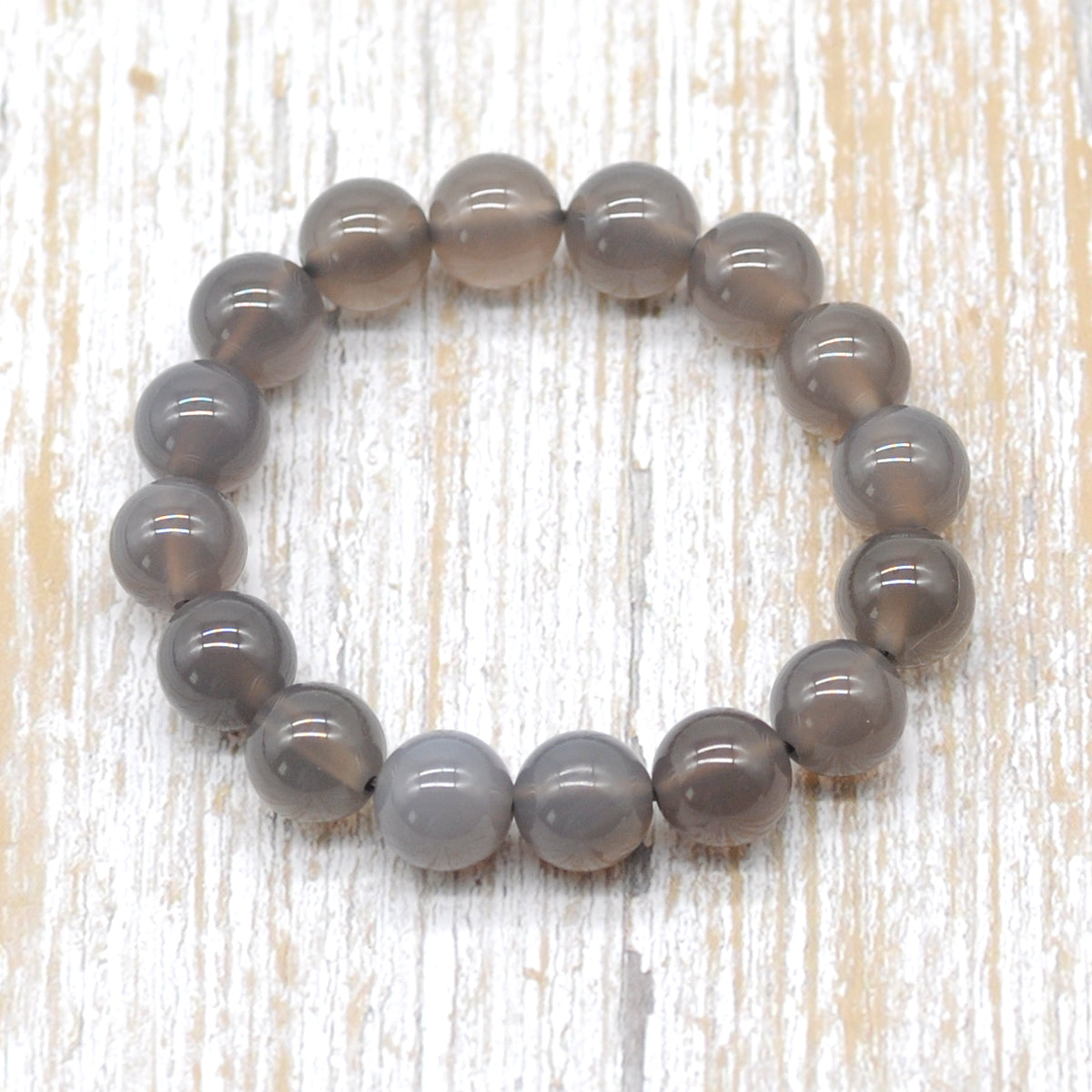 CGB54 Grey Agate Beads Stretch Bracelet Smooth Round 10mm 12mm