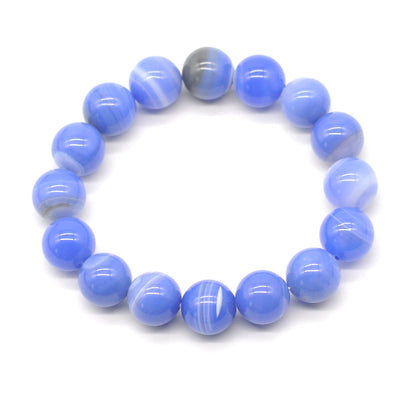 CGB57 Blue Banded Agate Beads Stretch Bracelet Smooth Round 10mm 12mm