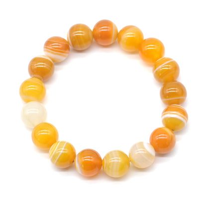 CGB58 Yellow Banded Agate Beads Stretch Bracelet Smooth Round 10mm 12mm