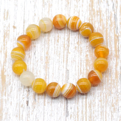 CGB58 Yellow Banded Agate Beads Stretch Bracelet Smooth Round 10mm 12mm