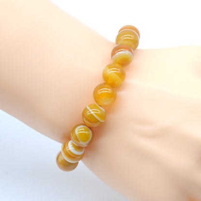 CGB58 Yellow Banded Agate Beads Stretch Bracelet Smooth Round 10mm 12mm