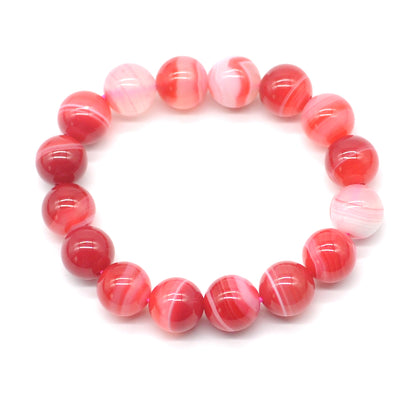 CGB59 Red Banded Agate Beads Stretch Bracelet Smooth Round 10mm 12mm