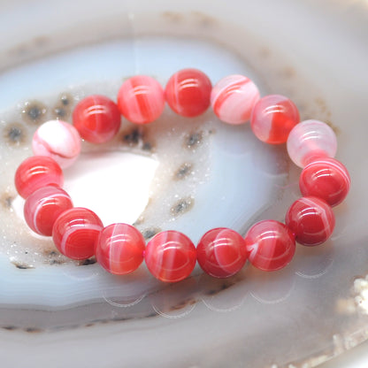 CGB59 Red Banded Agate Beads Stretch Bracelet Smooth Round 10mm 12mm