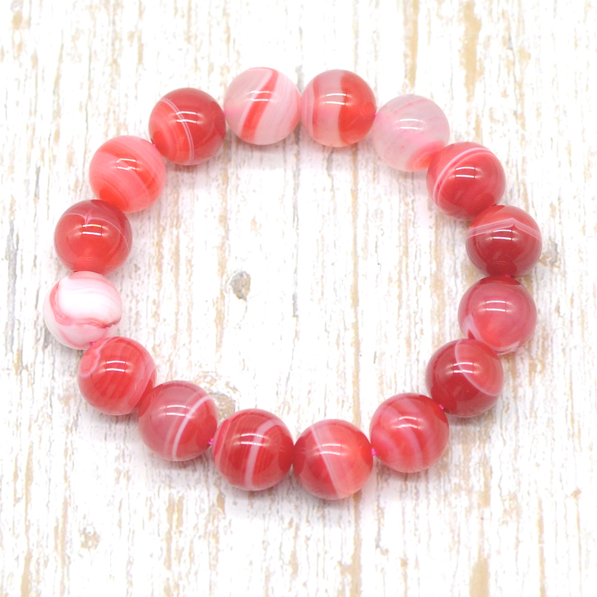 CGB59 Red Banded Agate Beads Stretch Bracelet Smooth Round 10mm 12mm