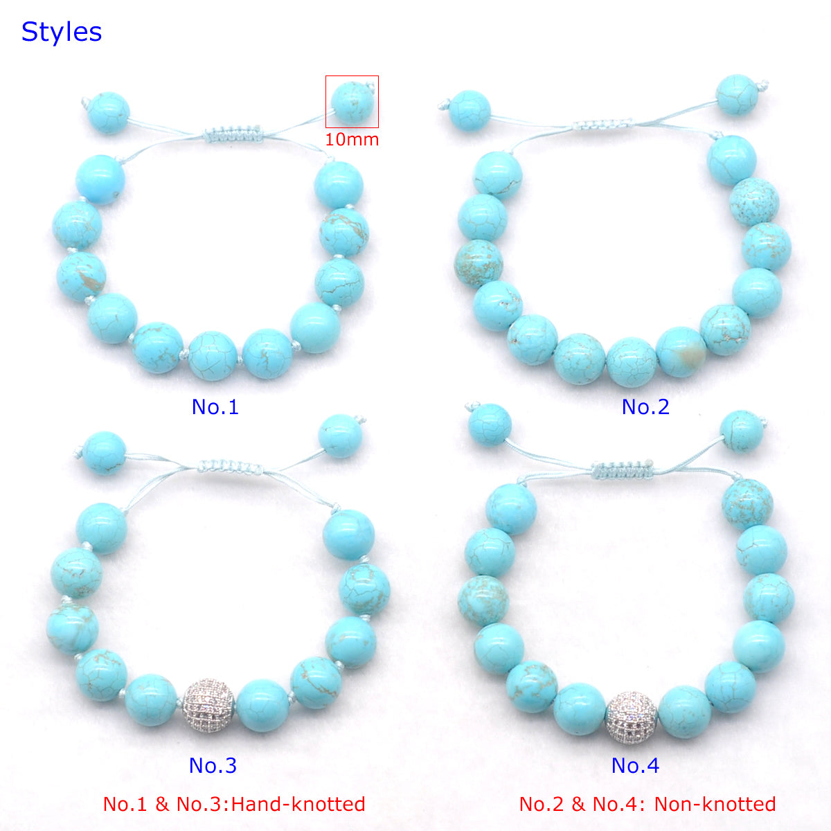 CGB602 Blue Howlite Adjustable Macrame Bracelet Round 12mm