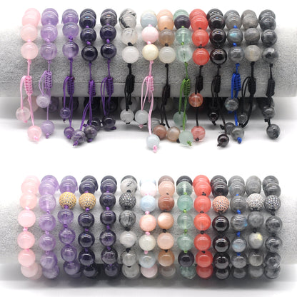 CGB674 Fluorite Gemstone Adjustable Macrame Bracelet Round 12mm