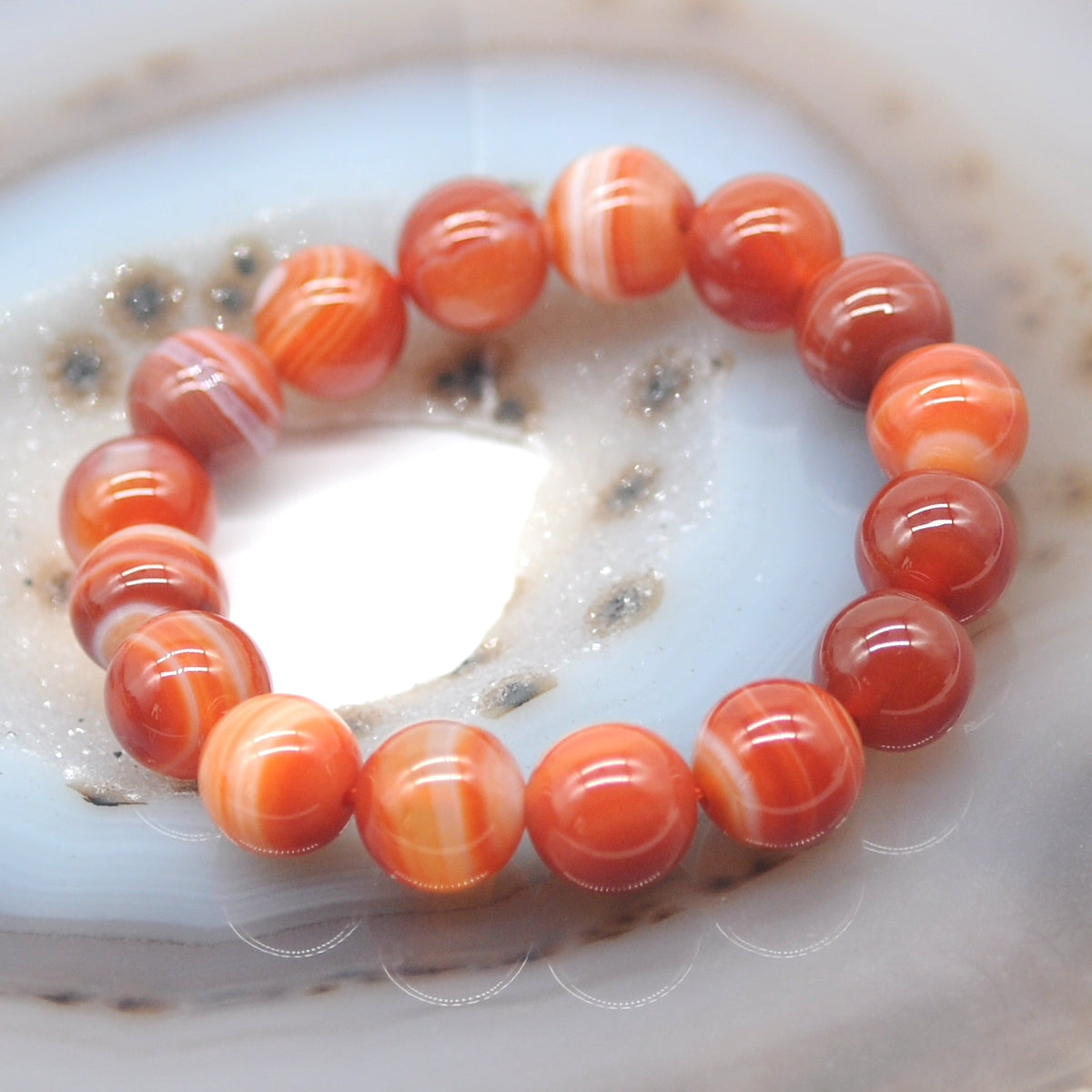 CGB60 Red Banded Agate Beads Stretch Bracelet Smooth Round 10mm 12mm