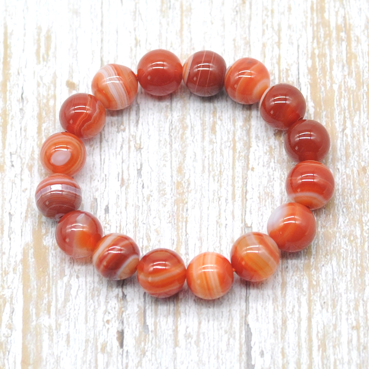 CGB60 Red Banded Agate Beads Stretch Bracelet Smooth Round 10mm 12mm