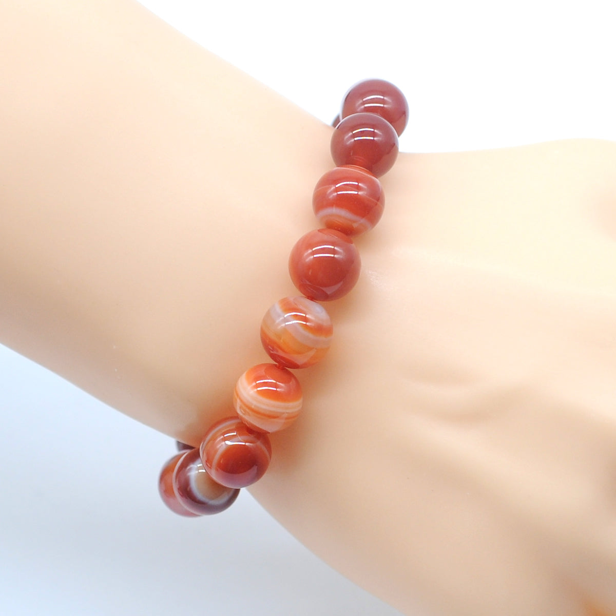 CGB60 Red Banded Agate Beads Stretch Bracelet Smooth Round 10mm 12mm