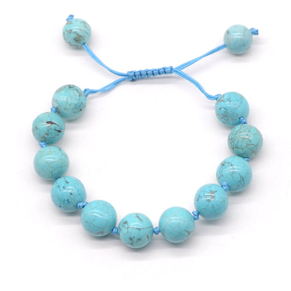 CGB602 Blue Howlite Adjustable Macrame Bracelet Round 12mm