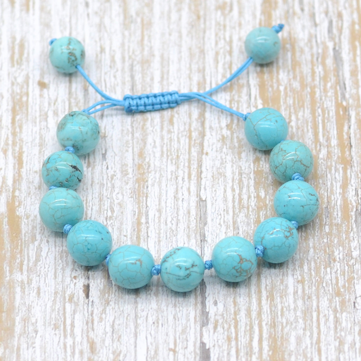 CGB602 Blue Howlite Adjustable Macrame Bracelet Round 12mm