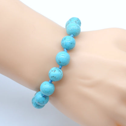 CGB602 Blue Howlite Adjustable Macrame Bracelet Round 12mm