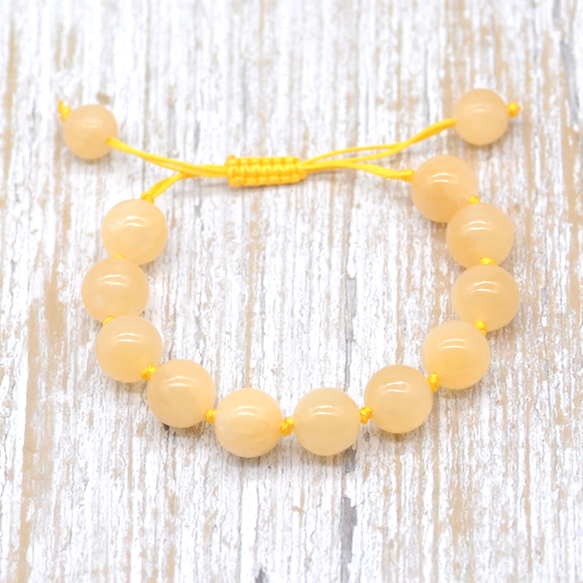 CGB603 Honey Jade Adjustable Macrame Bracelet Round 12mm