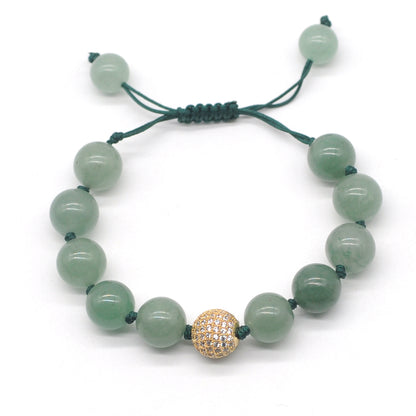 CGB604 Green Aventurine Jade Adjustable Macrame Bracelet Round 12mm