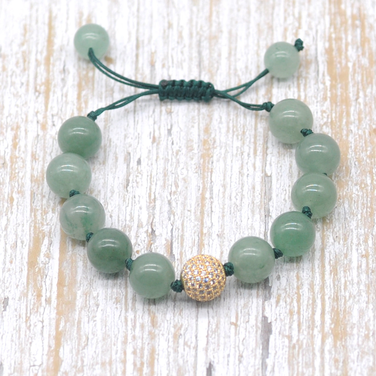 CGB604 Green Aventurine Jade Adjustable Macrame Bracelet Round 12mm