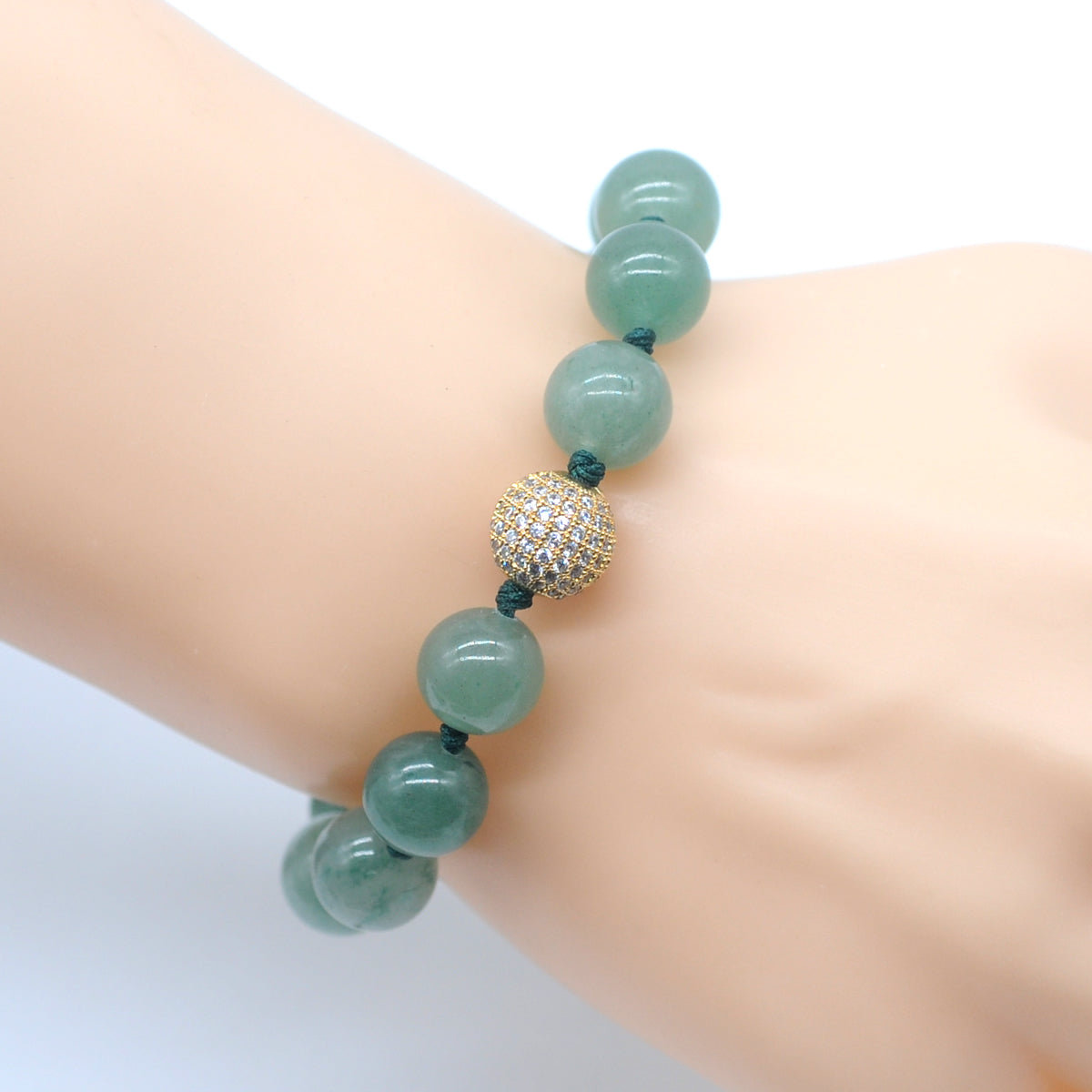 CGB604 Green Aventurine Jade Adjustable Macrame Bracelet Round 12mm