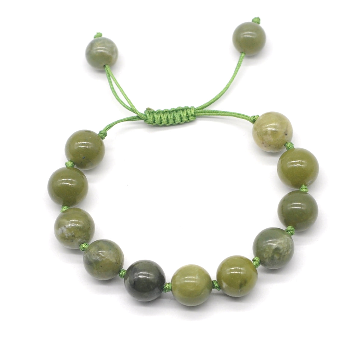 CGB605 Canadian Jade Adjustable Macrame Bracelet Round 12mm