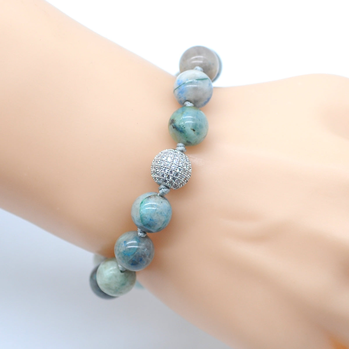 CGB607 Chrysocolla Gemstone Adjustable Macrame Bracelet Round 12mm