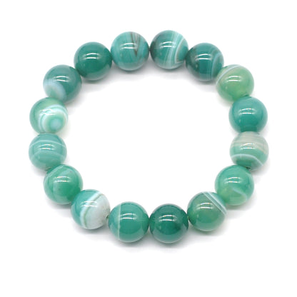 CGB61 Green Banded Agate Beads Stretch Bracelet Smooth Round 10mm 12mm