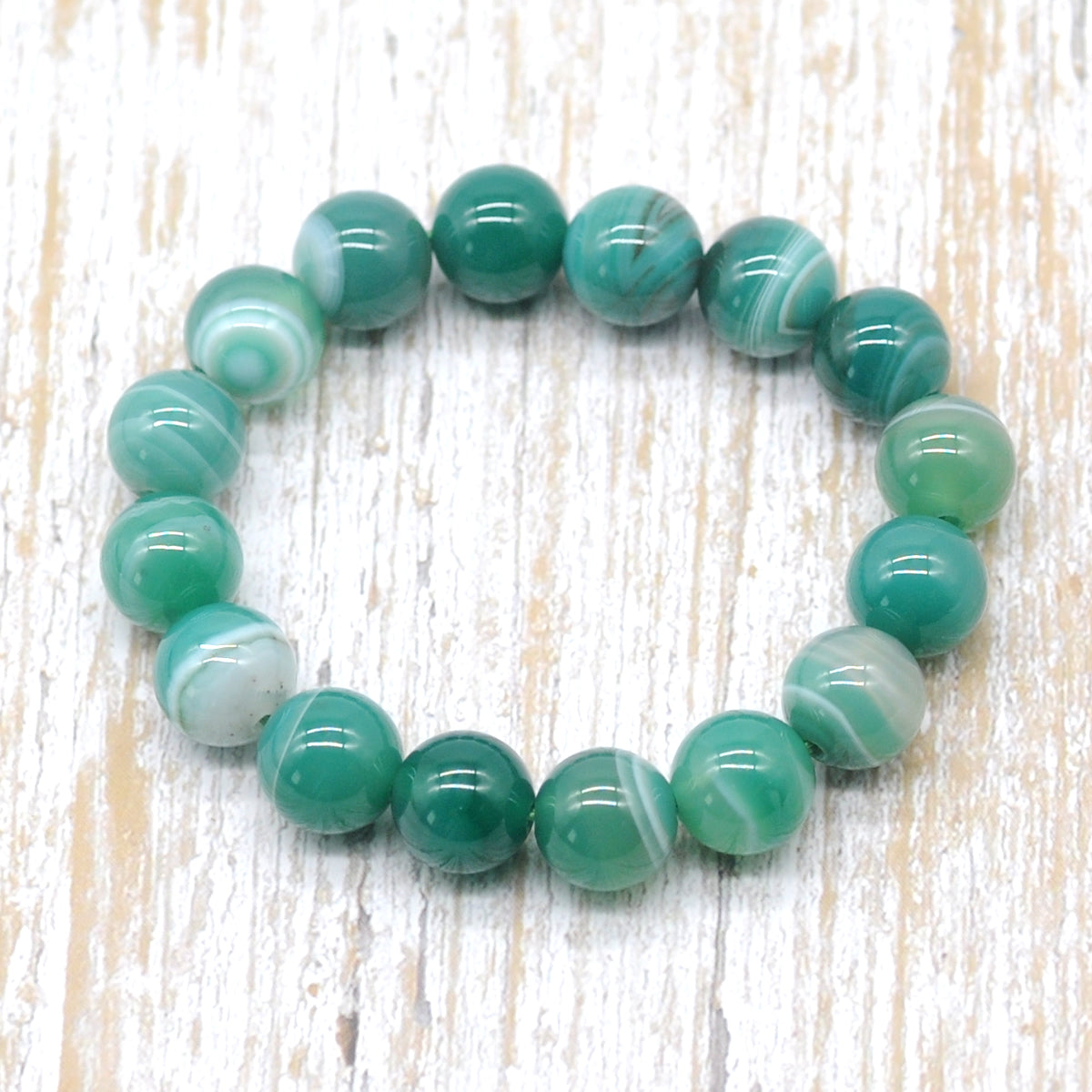 CGB61 Green Banded Agate Beads Stretch Bracelet Smooth Round 10mm 12mm