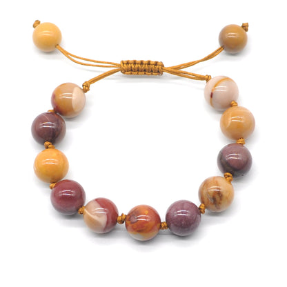 CGB610 Mookaite Gemstone Adjustable Macrame Bracelet Round 12mm