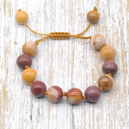 CGB610 Mookaite Gemstone Adjustable Macrame Bracelet Round 12mm