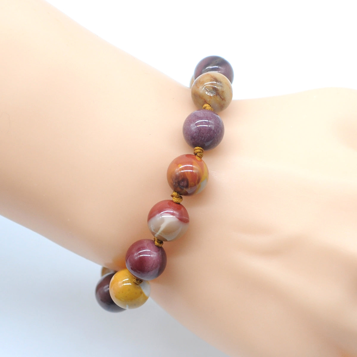 CGB610 Mookaite Gemstone Adjustable Macrame Bracelet Round 12mm