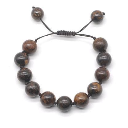 CGB612 Bronzite Gemstone Adjustable Macrame Bracelet Round 12mm