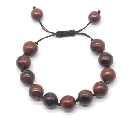 CGB613 Mahogany Obsidian Adjustable Macrame Bracelet Round 12mm