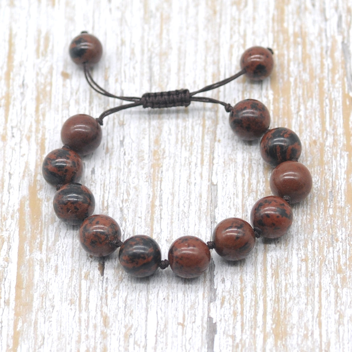 CGB613 Mahogany Obsidian Adjustable Macrame Bracelet Round 12mm