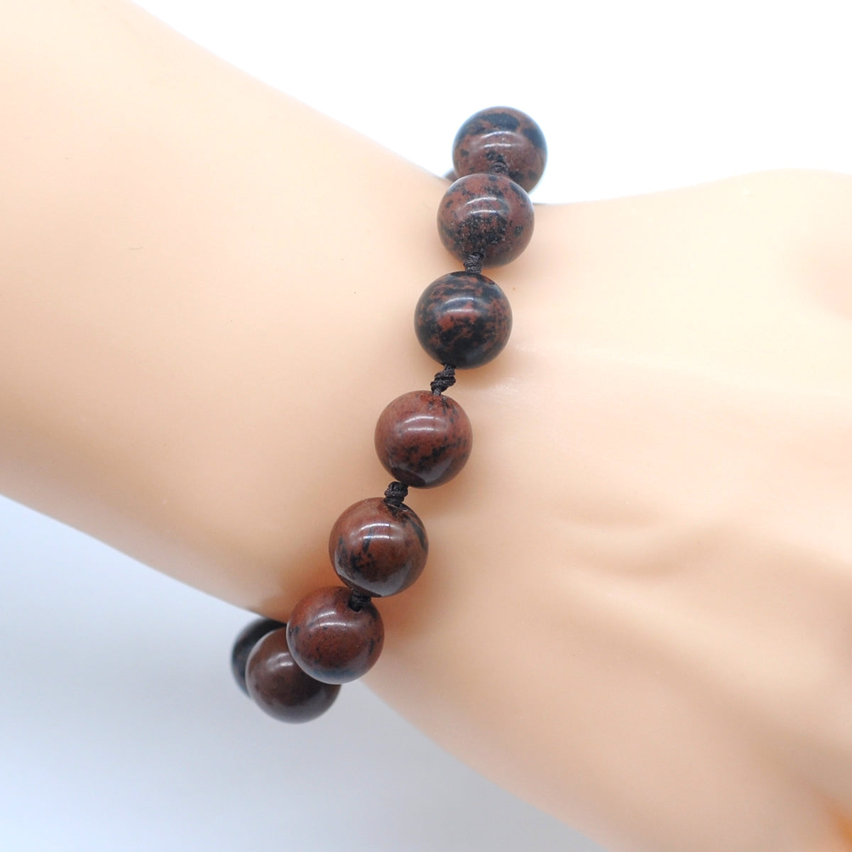 CGB613 Mahogany Obsidian Adjustable Macrame Bracelet Round 12mm