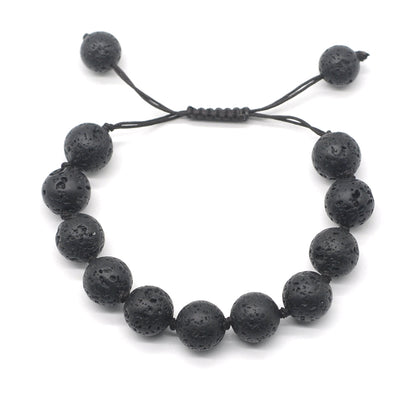 CGB615 Black Lava Adjustable Macrame Bracelet Round 12mm