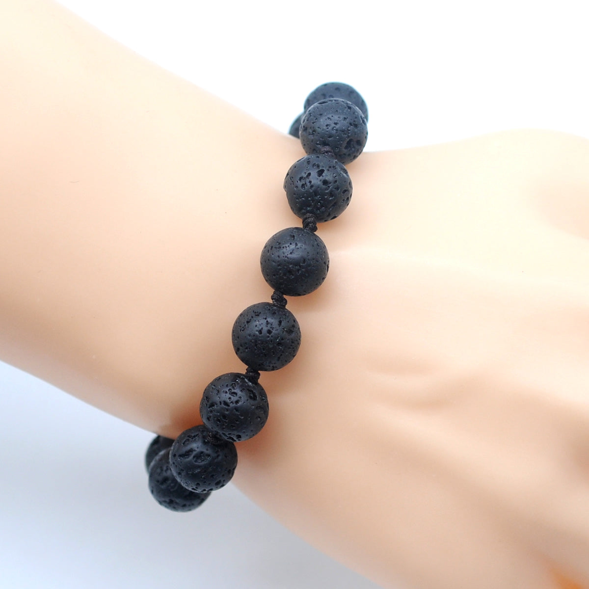 CGB615 Black Lava Adjustable Macrame Bracelet Round 12mm