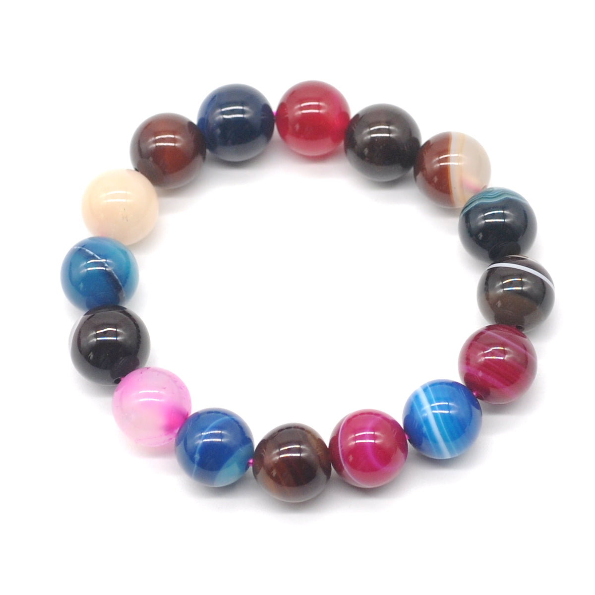 CGB62 Colorful Banded Agate Beads Stretch Bracelet Smooth Round 10mm 12mm