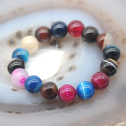 CGB62 Colorful Banded Agate Beads Stretch Bracelet Smooth Round 10mm 12mm