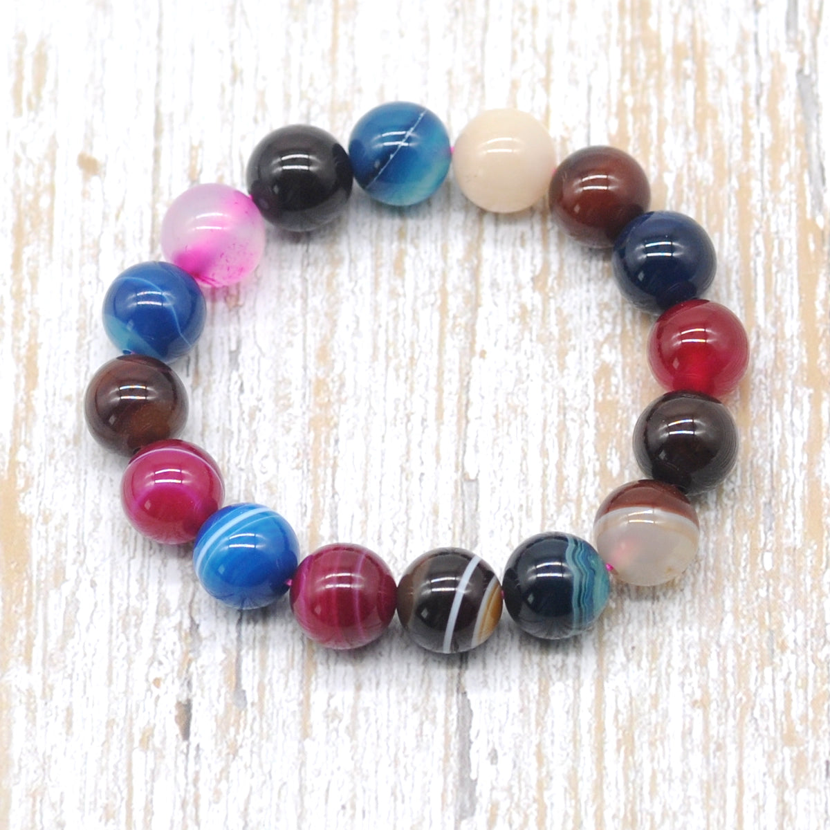 CGB62 Colorful Banded Agate Beads Stretch Bracelet Smooth Round 10mm 12mm