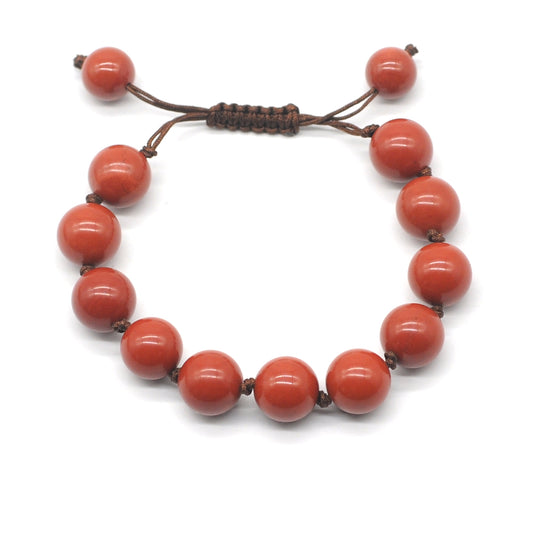 CGB622 Red Jasper Adjustable Macrame Bracelet Round 12mm