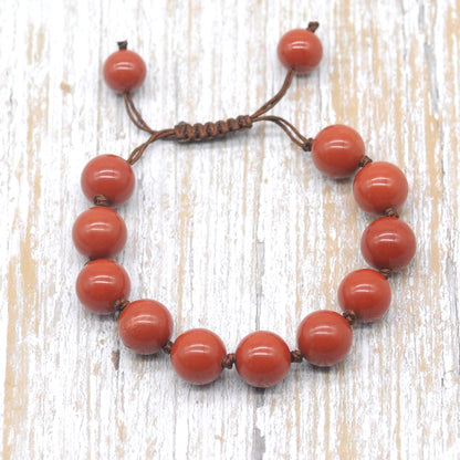 CGB622 Red Jasper Adjustable Macrame Bracelet Round 12mm