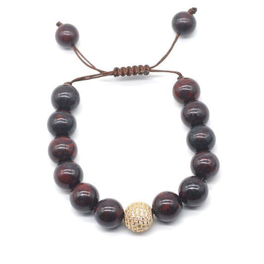 CGB623 Brecciated Jasper Adjustable Macrame Bracelet Round 12mm