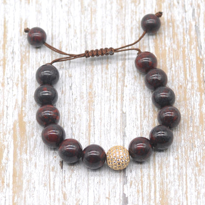 CGB623 Brecciated Jasper Adjustable Macrame Bracelet Round 12mm