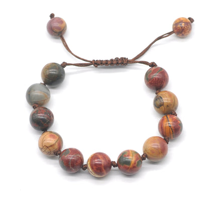 CGB624 Picasso Jasper Adjustable Macrame Bracelet Round 12mm