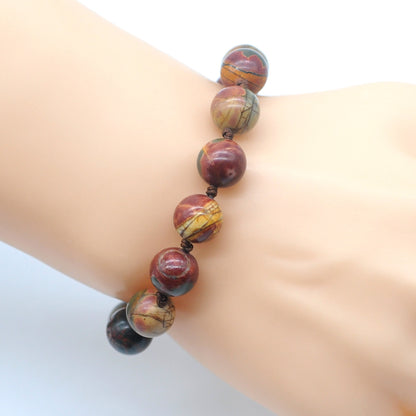 CGB624 Picasso Jasper Adjustable Macrame Bracelet Round 12mm