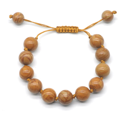 CGB625 Yellow Wood Grain Jasper Adjustable Macrame Bracelet Round 12mm