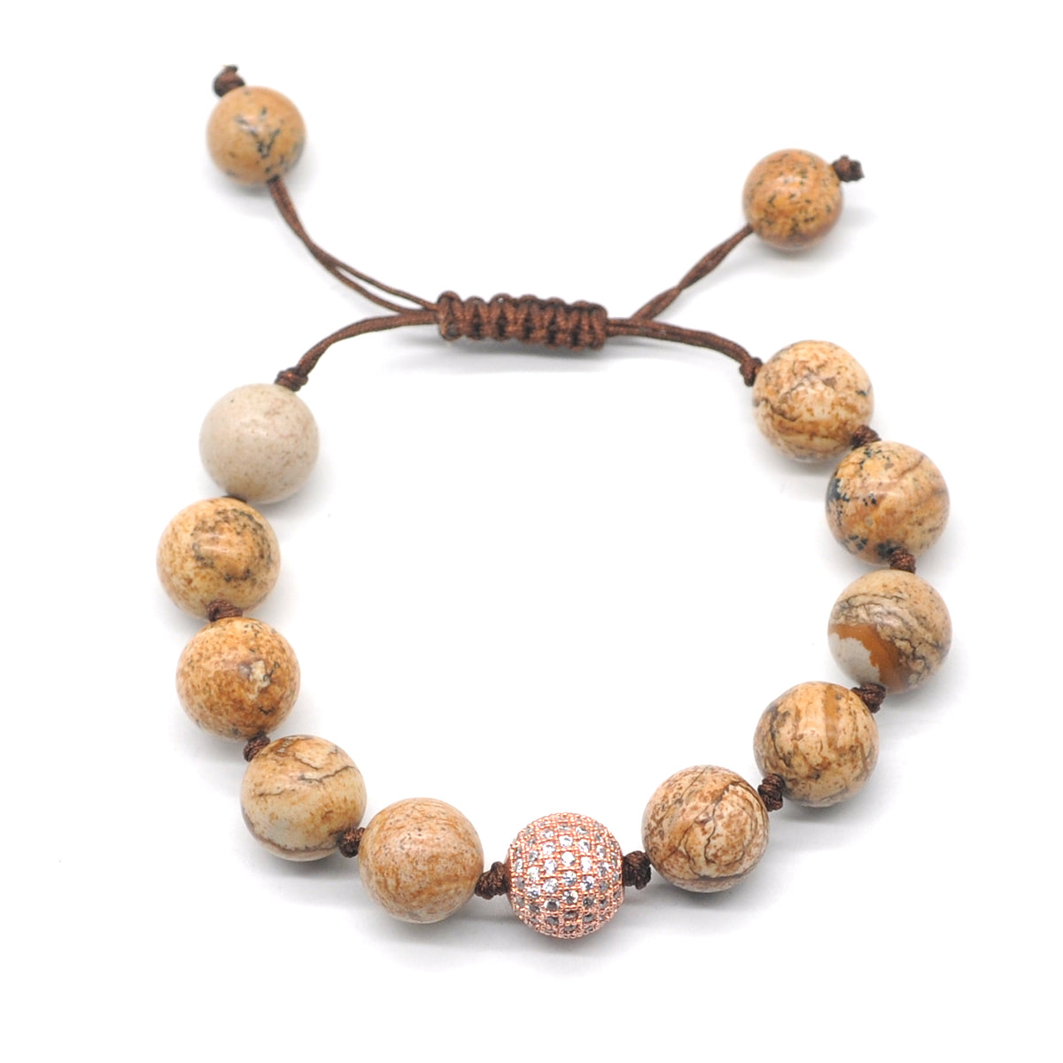 CGB627 Picture Jasper Adjustable Macrame Bracelet Round 12mm