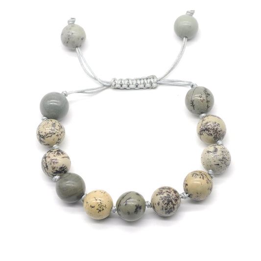 CGB629 Greeting Pine Jasper Adjustable Macrame Bracelet Round 12mm