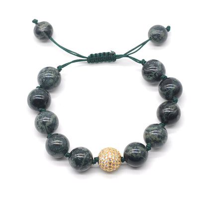 CGB632 Kambaba Jasper Adjustable Macrame Bracelet Round 12mm