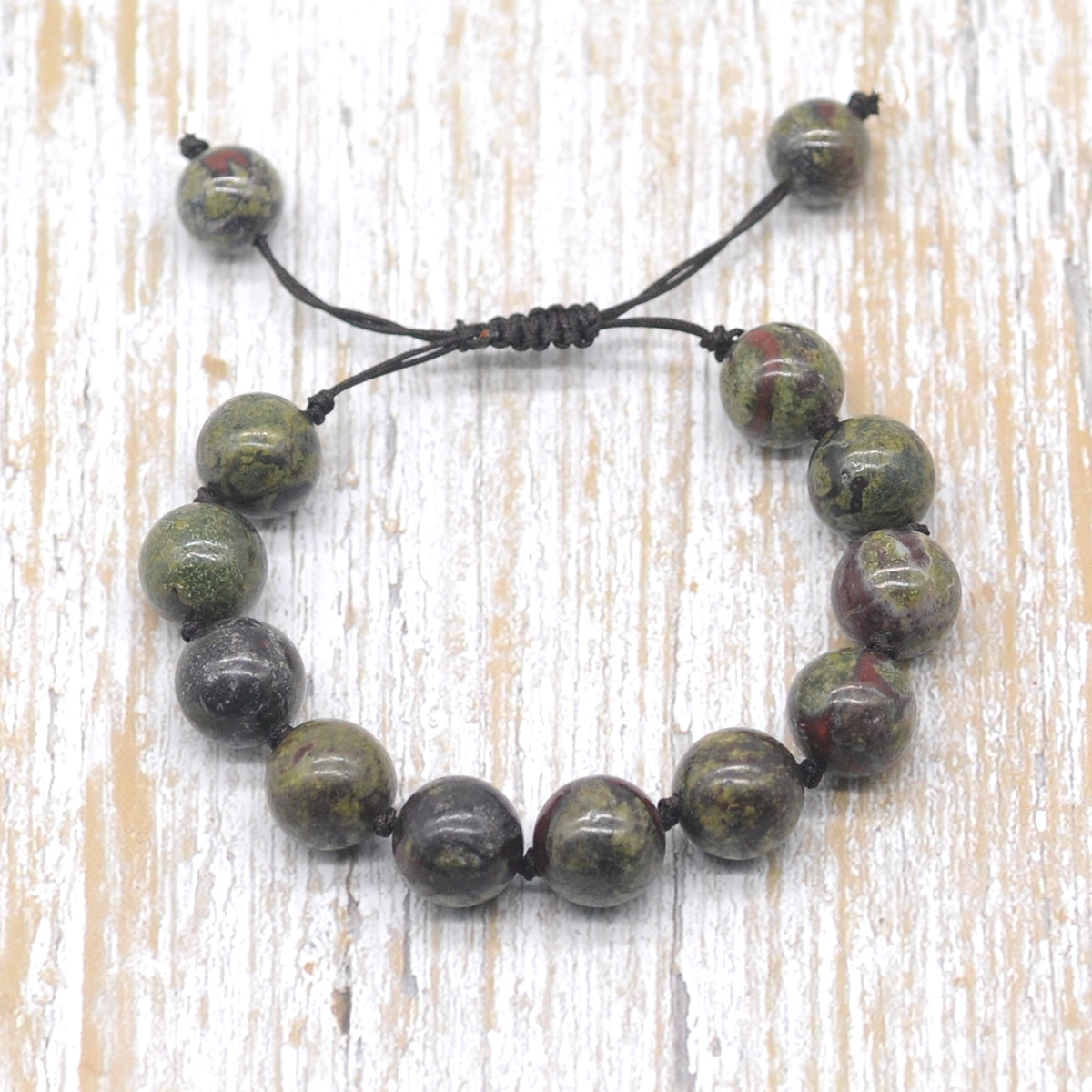 CGB633 Dragon Blood Jasper Adjustable Macrame Bracelet Round 12mm